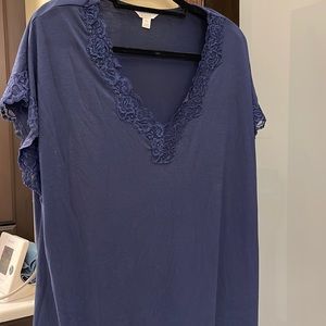 Charter Club Intimates  long , 2X Navy Blue, Nightgown w/Lace Trim - PLUS-size